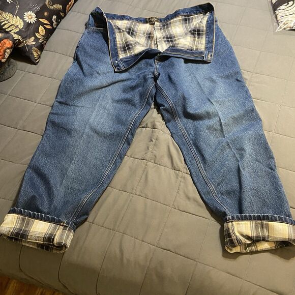 Men's Insulated Blue Jeans Heavy Denim Flannel RedHead 44x32 Work Jeans - Picture 4 of 5